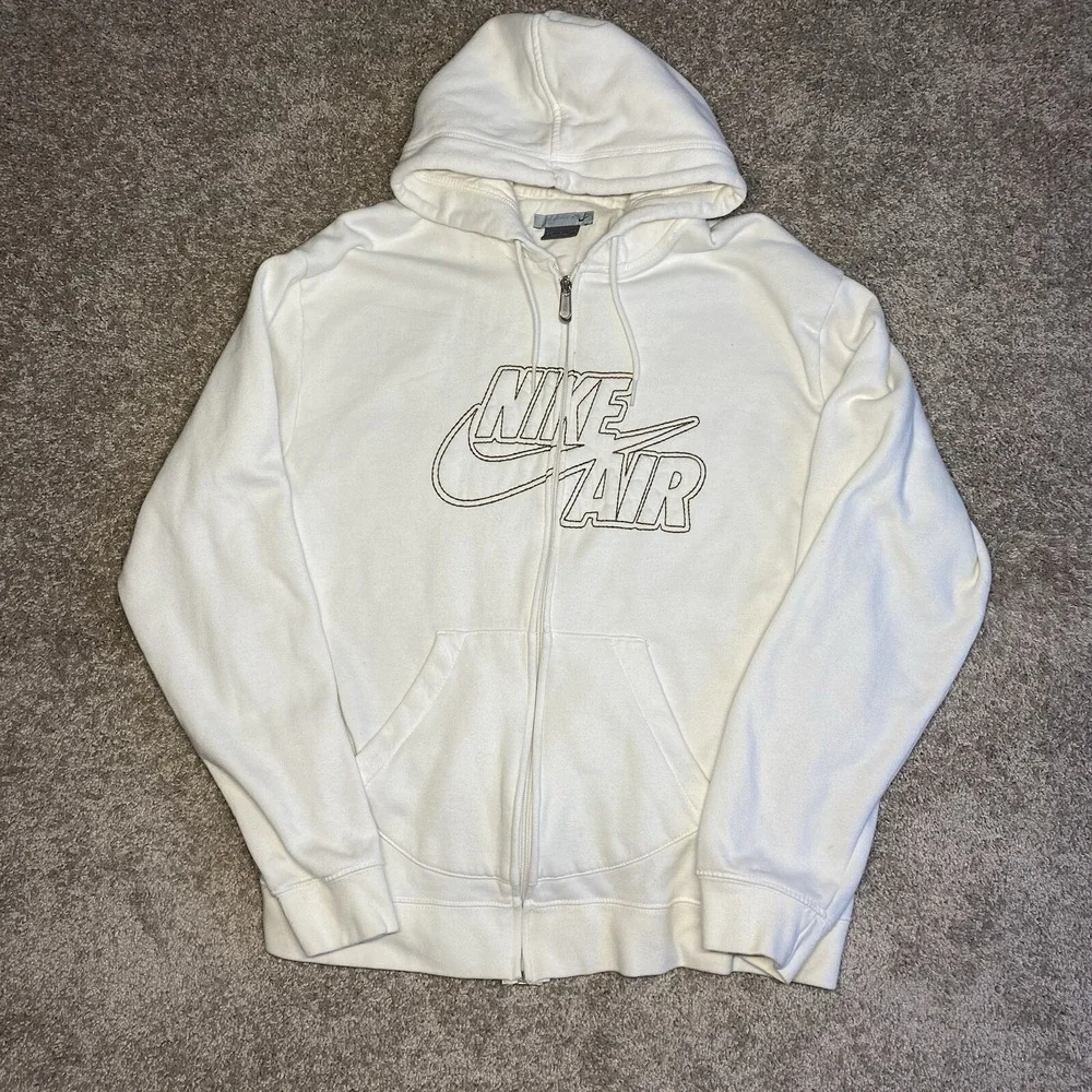 Nike Air Mens Full Zip Hoodie Cream Off White Embroidered‎ Logo Size Large L